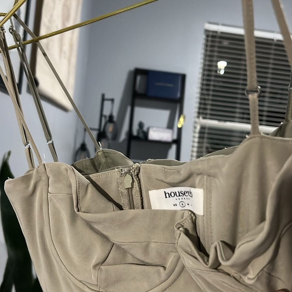 HOUSE OF CB 'Samaria' Taupe Corset Midi Sun Dress NWOT - Picture 15 of 16